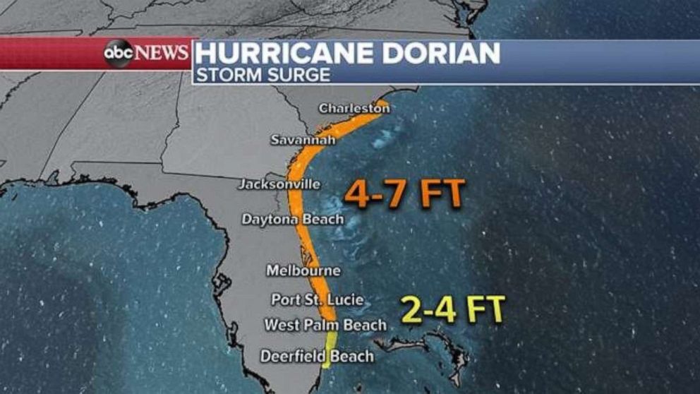 PHOTO: Hurricane Dorian could cause storm surges of up to 7 feet high in parts along the Atlantic coast.