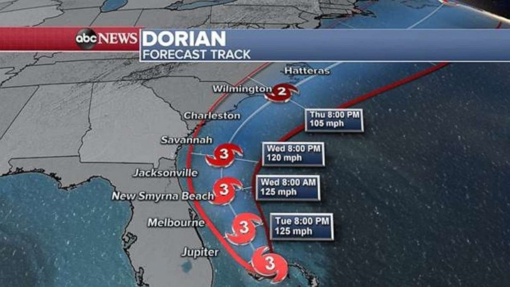 PHOTO: Dorian remains at a standstill as a Category 3 storm with 120 mph sustained winds, packing gusts up to 150 mph