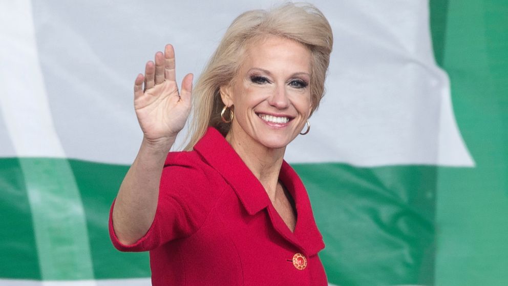 Kellyanne Conway waves before delivering remarks at the 44th March for Life, on the National Mall in Washington, D.C., Jan. 27, 2017. 