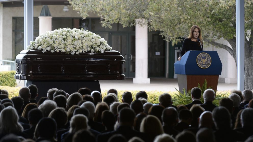 PHOTO: Patti Davis, the daughter of former US First Lady Nancy Reagan, speaks during funeral services at the Ronald Reagan Presidential Library in Simi Valley, California, March 11, 2016. 