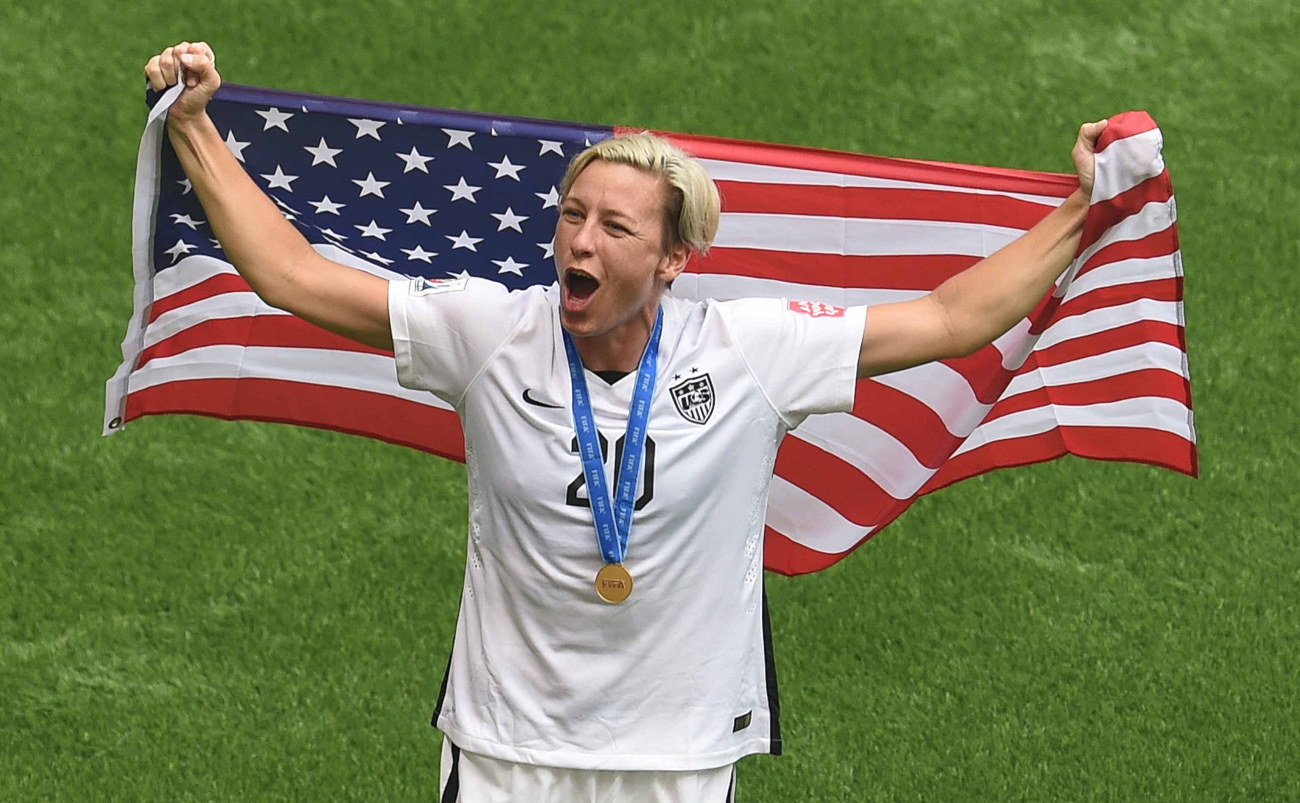 PHOTO: Abby Wambach of the USA celebrates their victory over Japan at the end of the FIFA Women's World Cup 2015 final match between USA and Japan, at BC Place Stadium in Vancouver, Canada, July 5, 2015. 