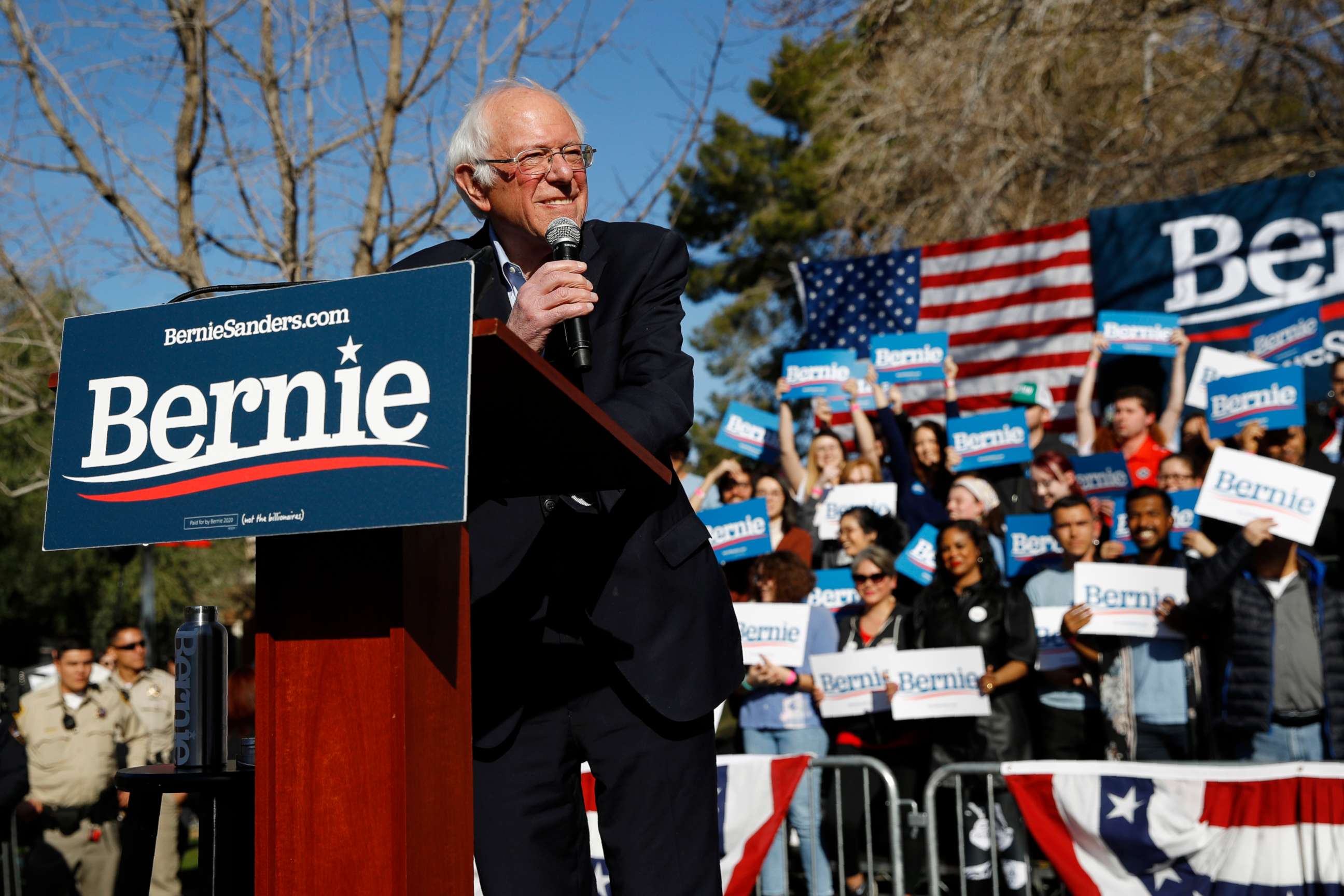 PHOTO: Democratic presidential candidate Sen. Bernie Sanders, I-Vt., speaks during a campaign event at the University of Nevada, Las Vegas, Tuesday, Feb. 18, 2020, in Las Vegas. 