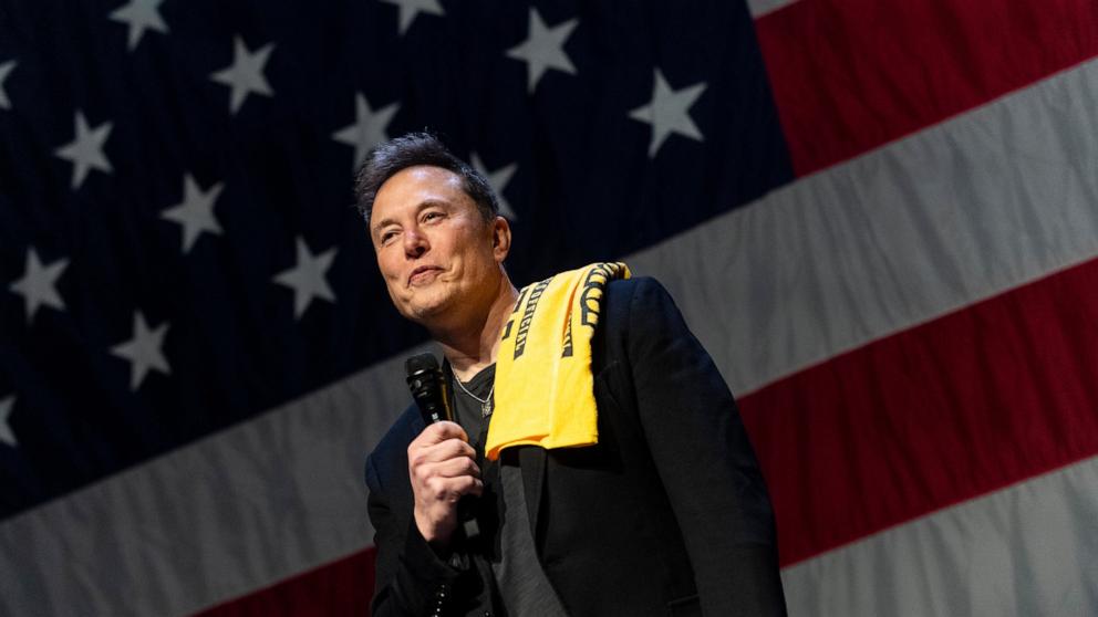 PHOTO: SpaceX and Tesla founder Elon Musk speaks at a town hall at the Roxain Theater in Pittsburgh, PA, on Oct. 20, 2024.