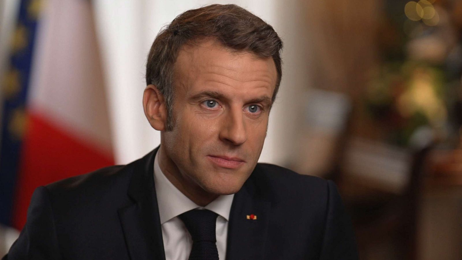 PHOTO: French President Emmanuel Macron speaks with George Stephanopoulos.