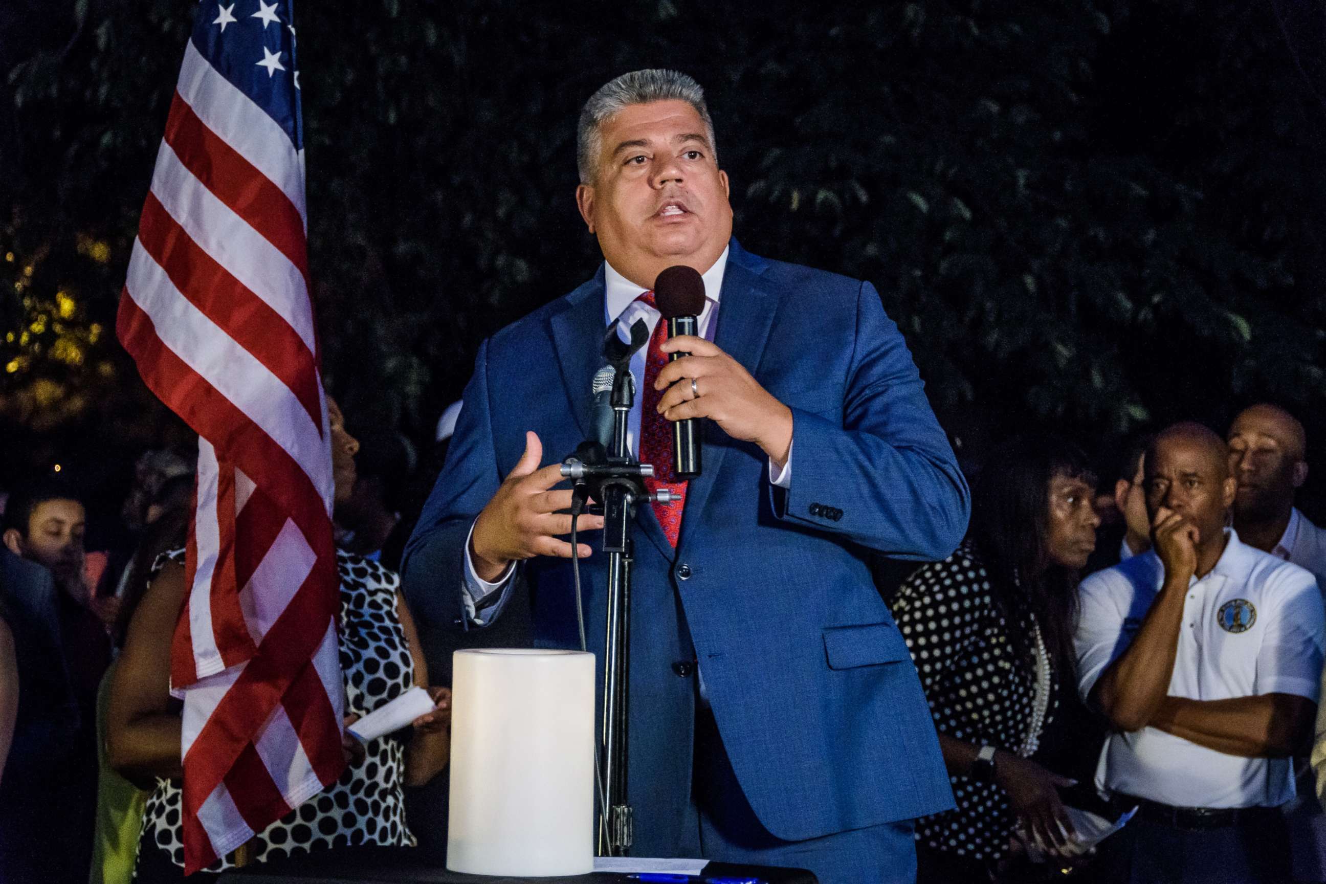 PHOTO: Brooklyn District Attorney Eric Gonzalez speaks at an event, Aug. 8, 2019 in the Brooklyn borough of New York City.