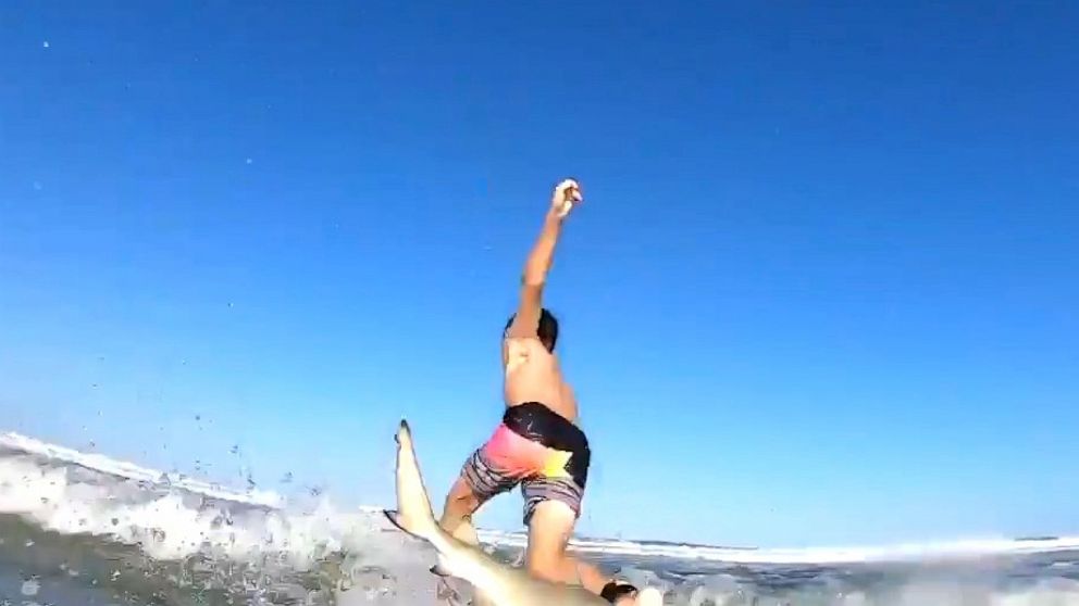 Child Surfer Takes A Tumble Camera Catches That He Was Hit By A Shark Abc News