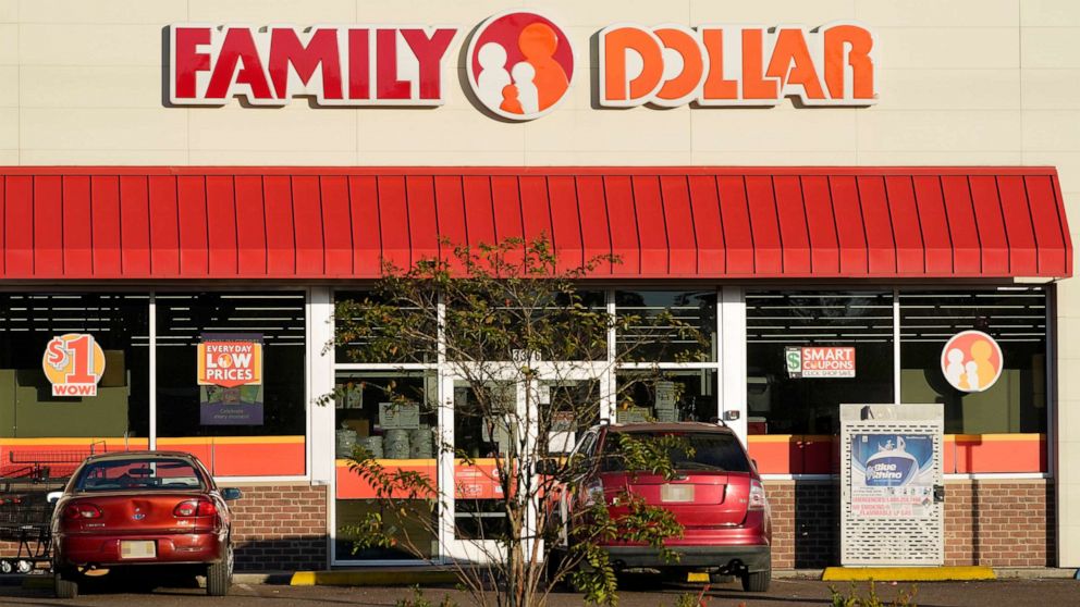PHOTO: The Family Dollar logo is centered above one of its variety stores in Canton, Miss., Nov. 12, 2020. More than 1,000 rodents were found inside a Family Dollar distribution facility in Arkansas, the U.S. Food and Drug Administration announced.