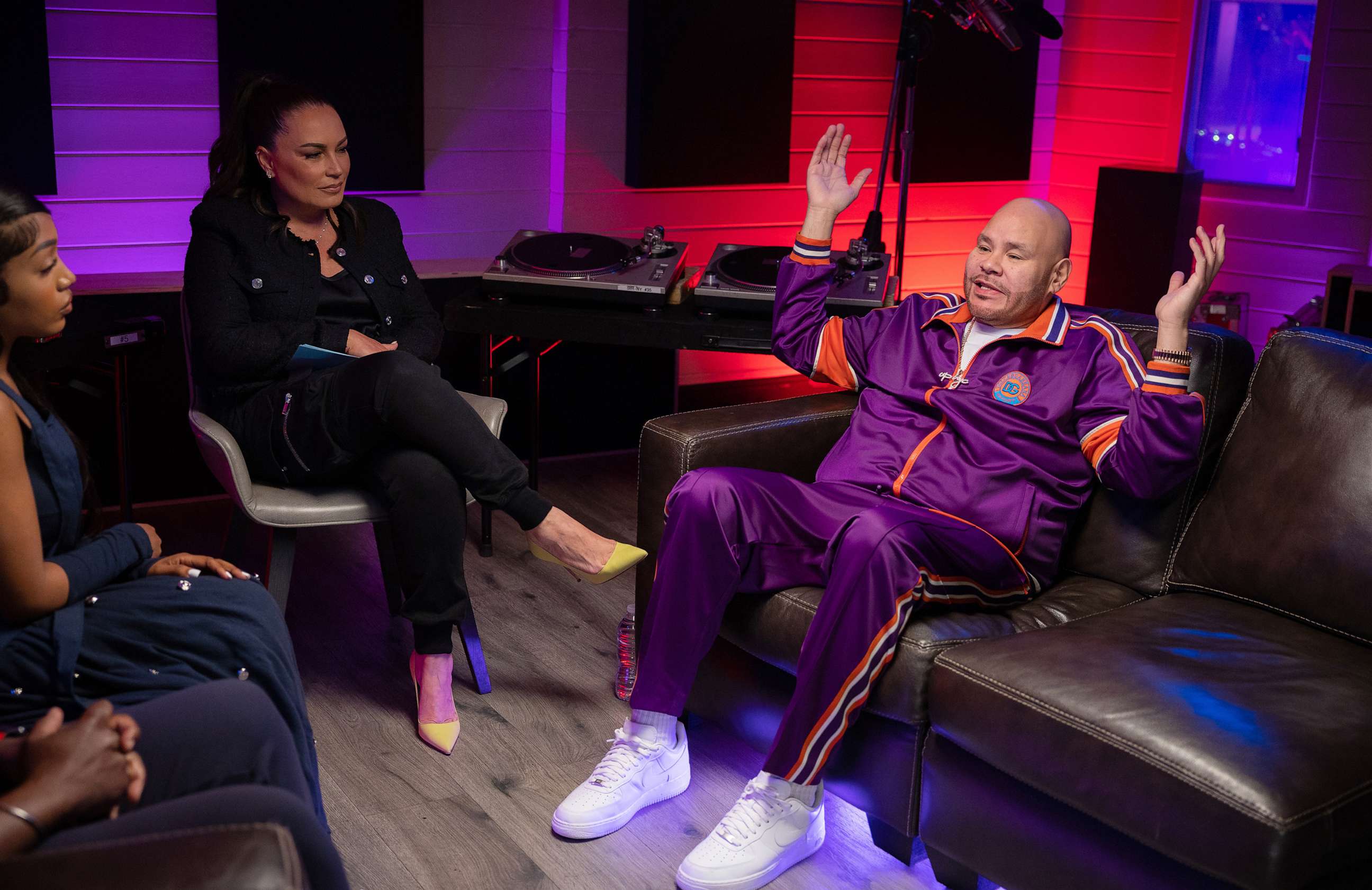 PHOTO: Rapper Fat Joe and co-founder of Freedom March NYC Chelsea Miller (left), join Angie Martinez in a conversation about hip-hop's legacy in the ABC News Studios Soul of a Nation special, "Hip-Hop @ 50: Rhythms, Rhymes & Reflections."
