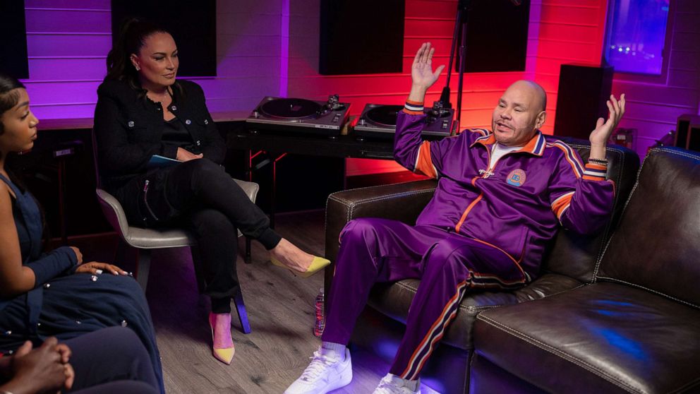 PHOTO: Rapper Fat Joe and co-founder of Freedom March NYC Chelsea Miller (left), join Angie Martinez in a conversation about hip-hop's legacy in the ABC News Studios Soul of a Nation special, "Hip-Hop @ 50: Rhythms, Rhymes & Reflections."