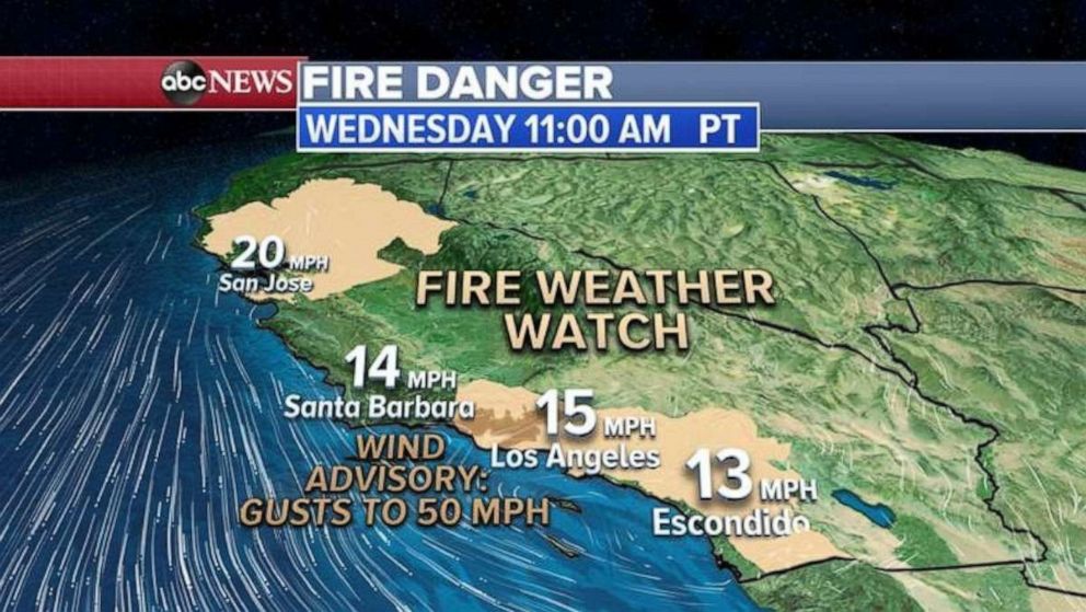 PHOTO: The wind coming up from southern California could rival the Saddle Ridge fire conditions from Oct. 10 to 11. 