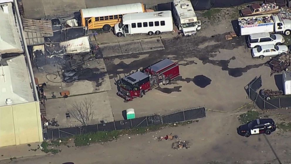 PHOTO: The scene in Stockton, Calif., where a fire captain was shot while battling a dumpster fire in the early morning hours of Jan. 31, 2022. 