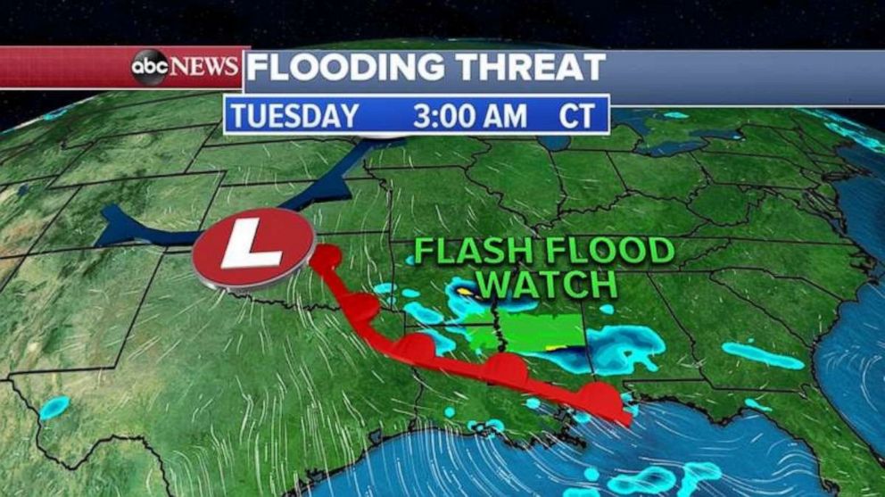 PHOTO: Already this morning ahead of the storm, 3 states -– Arkansas, Louisiana and Mississippi -- are under Flash Flood Watch.