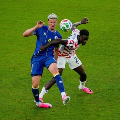 PHOTO: United States' Folarin Balogun fouls Bosnia's Tarik Muharemovic during their FIFA World Cup 2026 round of 32 soccer match in Santa Clara, Calif., July 1, 2026. 