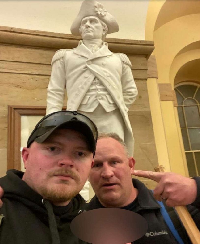 PHOTO: This Jan. 6, 2021 photo from a complaint and arrest warrant shows Rocky Mount Police Department officer Jacob Fracker and Sgt. Thomas Robertson at the Capitol. 