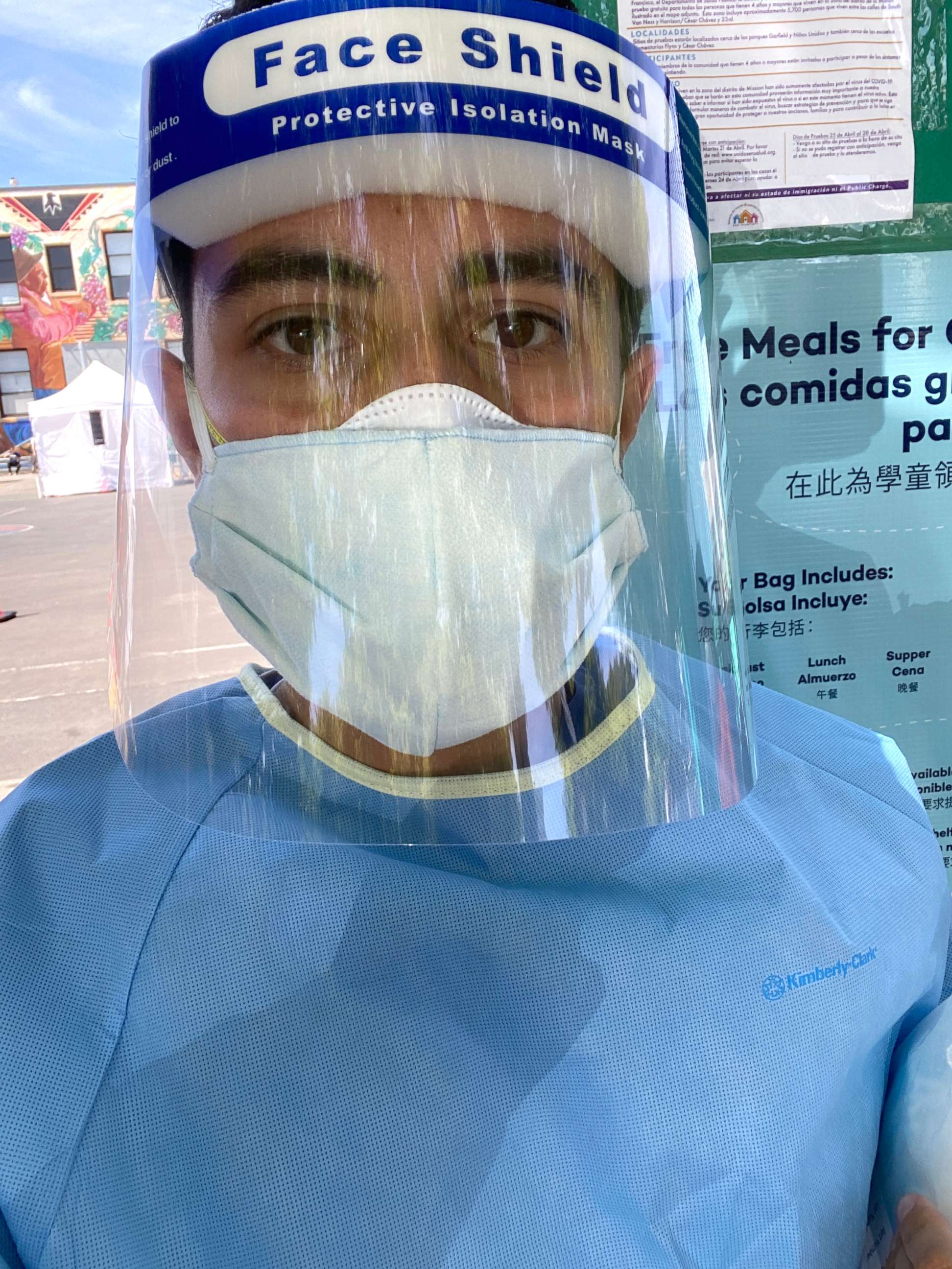 PHOTO: Francesco Sergi, a third-year medical student at the University of California, San Francisco, participated in the Unidos en Salud COVID-19 testing initiative in San Francisco. 