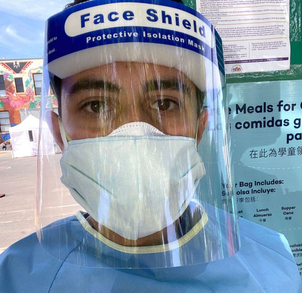 PHOTO: Francesco Sergi, a third-year medical student at the University of California, San Francisco, participated in the Unidos en Salud COVID-19 testing initiative in San Francisco. 