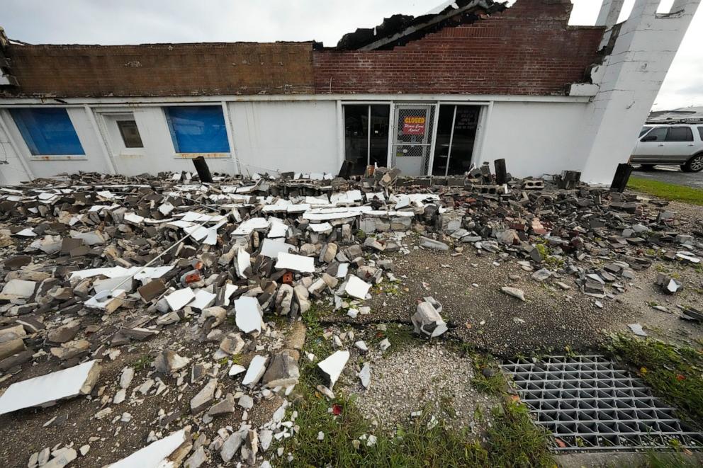 PHOTO: A building is damaged in the aftermath of Hurricane Francine in Morgan City, La., Sept. 12, 2024.