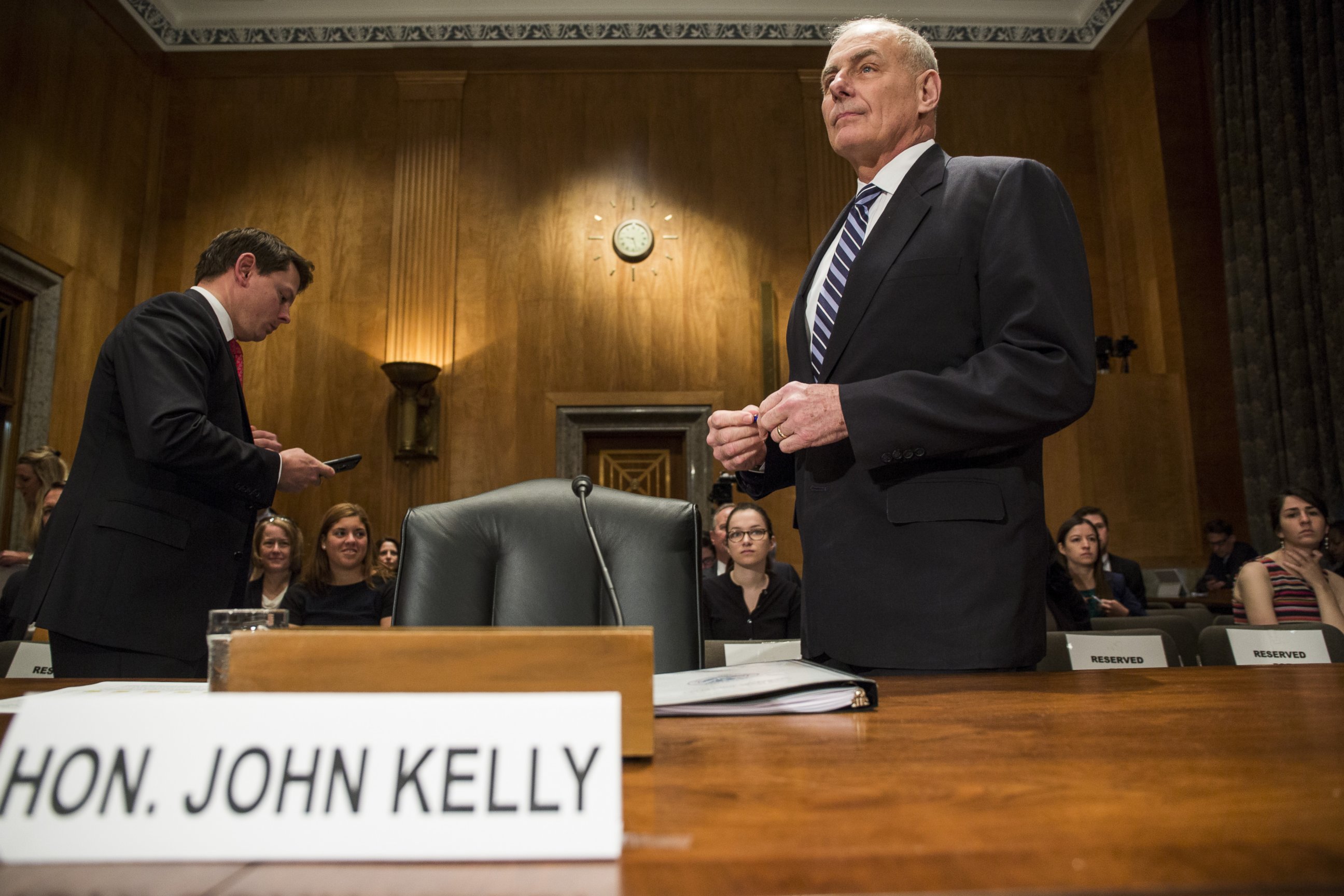 PHOTO: Secretary of Homeland Security John Kelly arrives before testifying during a Senate Homeland Security Committee hearing on April 5, 2017 on Capitol Hill in Washington, D.C.