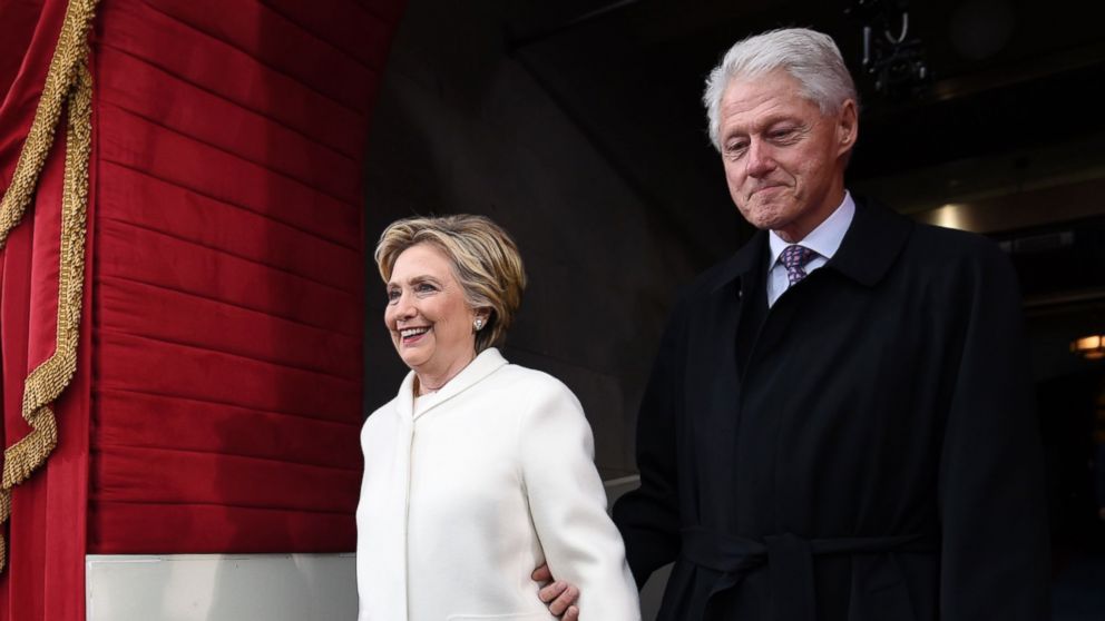 PHOTO: Former US President Bill Clinton and First Lady Hillary Clinton arrive for the Presidential Inauguration of Donald Trump at the US Capitol in Washington, Jan. 20, 2017. 