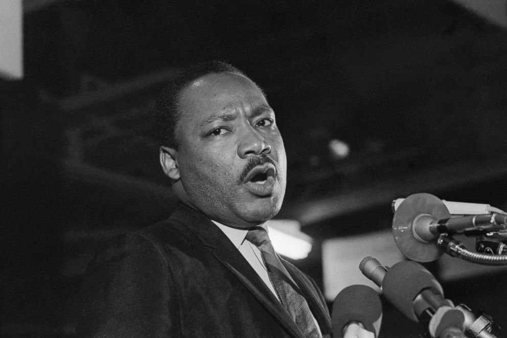 PHOTO: Caught in a somber mood, Dr. Martin Luther King addresses some 2,000 people on the eve of his death. 