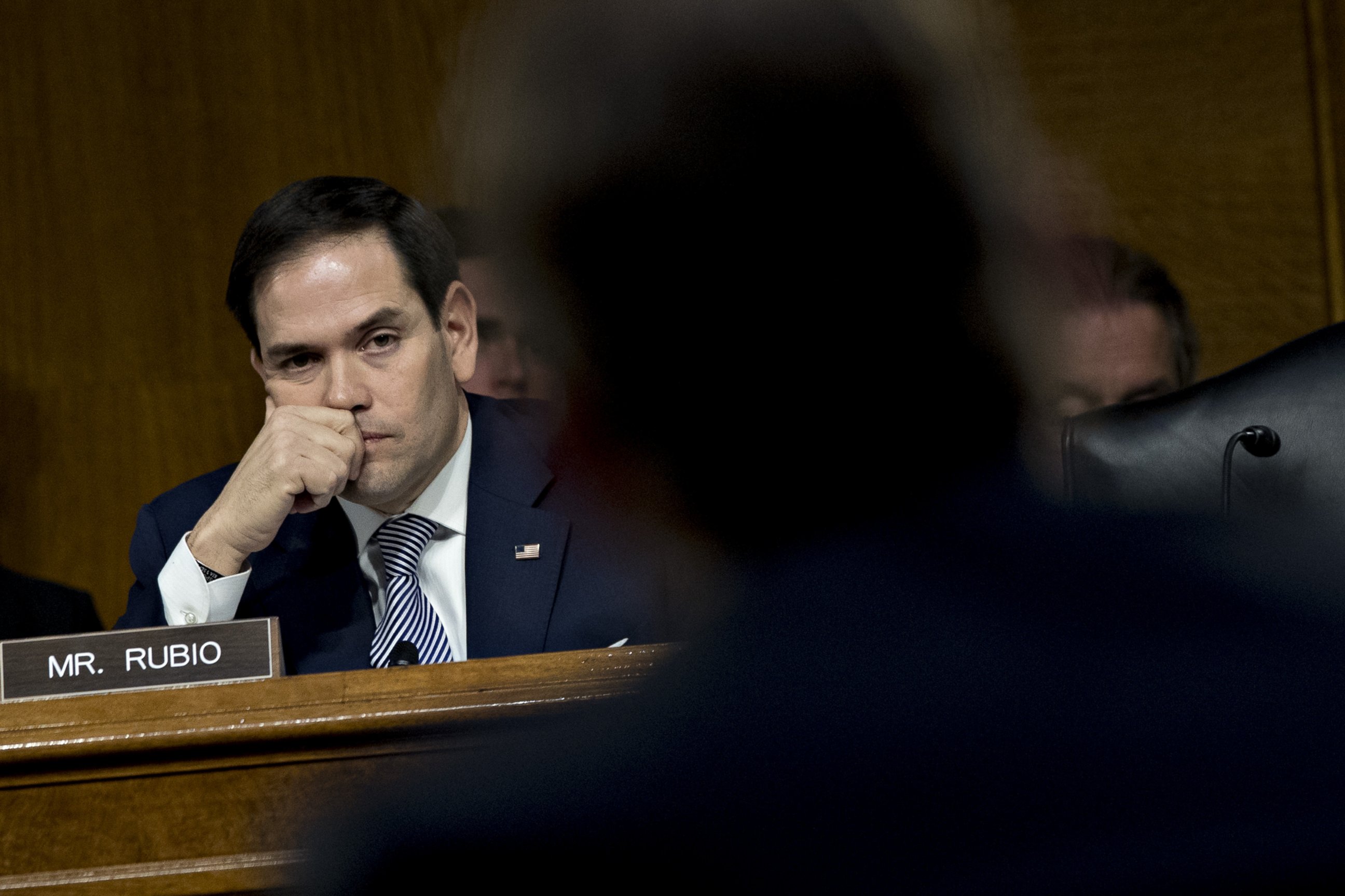 PHOTO: Senator Marco Rubio, a Republican from Florida, listens during a Senate Intelligence Committee hearing in Washington, on March 30, 2017.