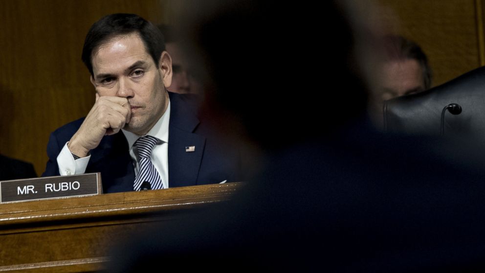 PHOTO: Senator Marco Rubio, a Republican from Florida, listens during a Senate Intelligence Committee hearing in Washington, on March 30, 2017.