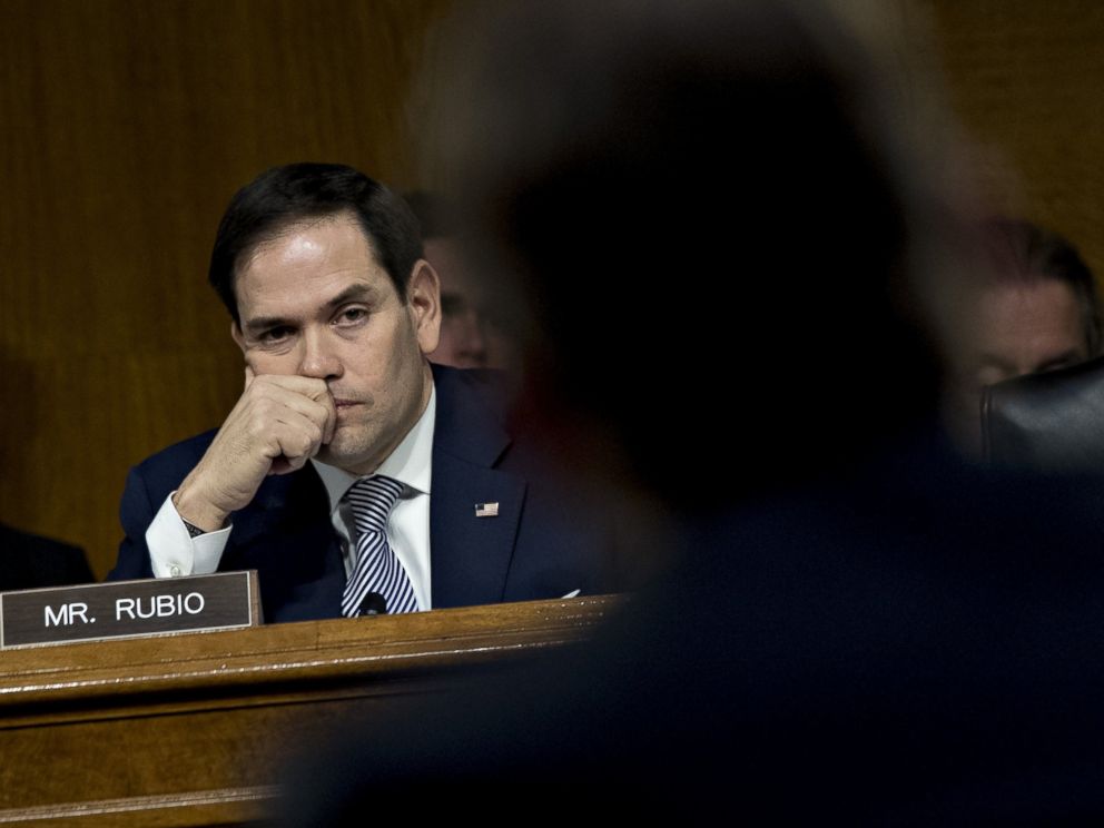 PHOTO: Senator Marco Rubio, a Republican from Florida, listens during a Senate Intelligence Committee hearing in Washington, on March 30, 2017.
