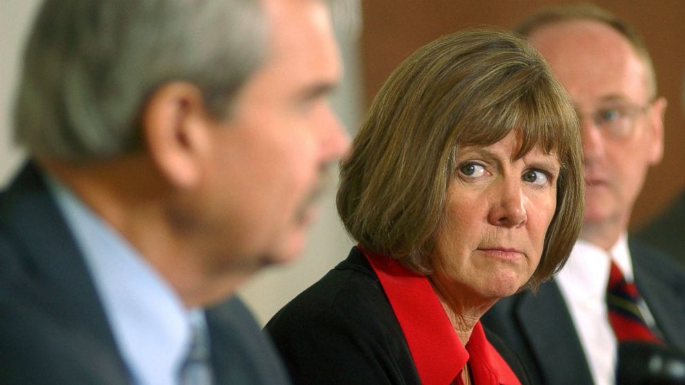 PHOTO: District Attorney Mary Lacy talks to the media during a press conference at the Boulder County Justice Center Aug. 29, 2006 in Boulder, Colorado. 