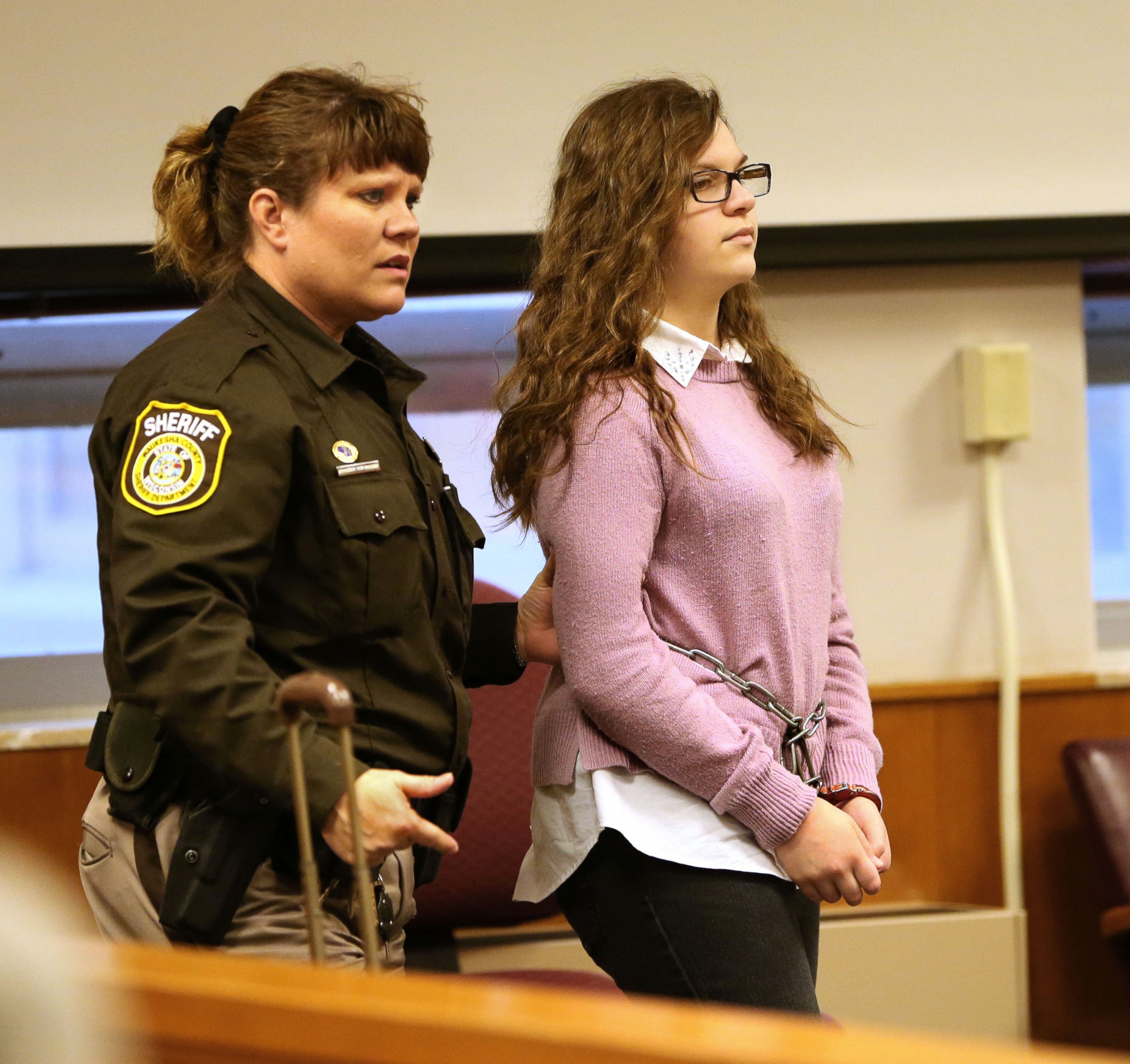 PHOTO: Anissa Weier, accused of being involved in the stabbing of another girl related to the "Slenderman" online story, is led into the courtroom on Dec. 22, 2016, in Waukesha, Wisconsin. 