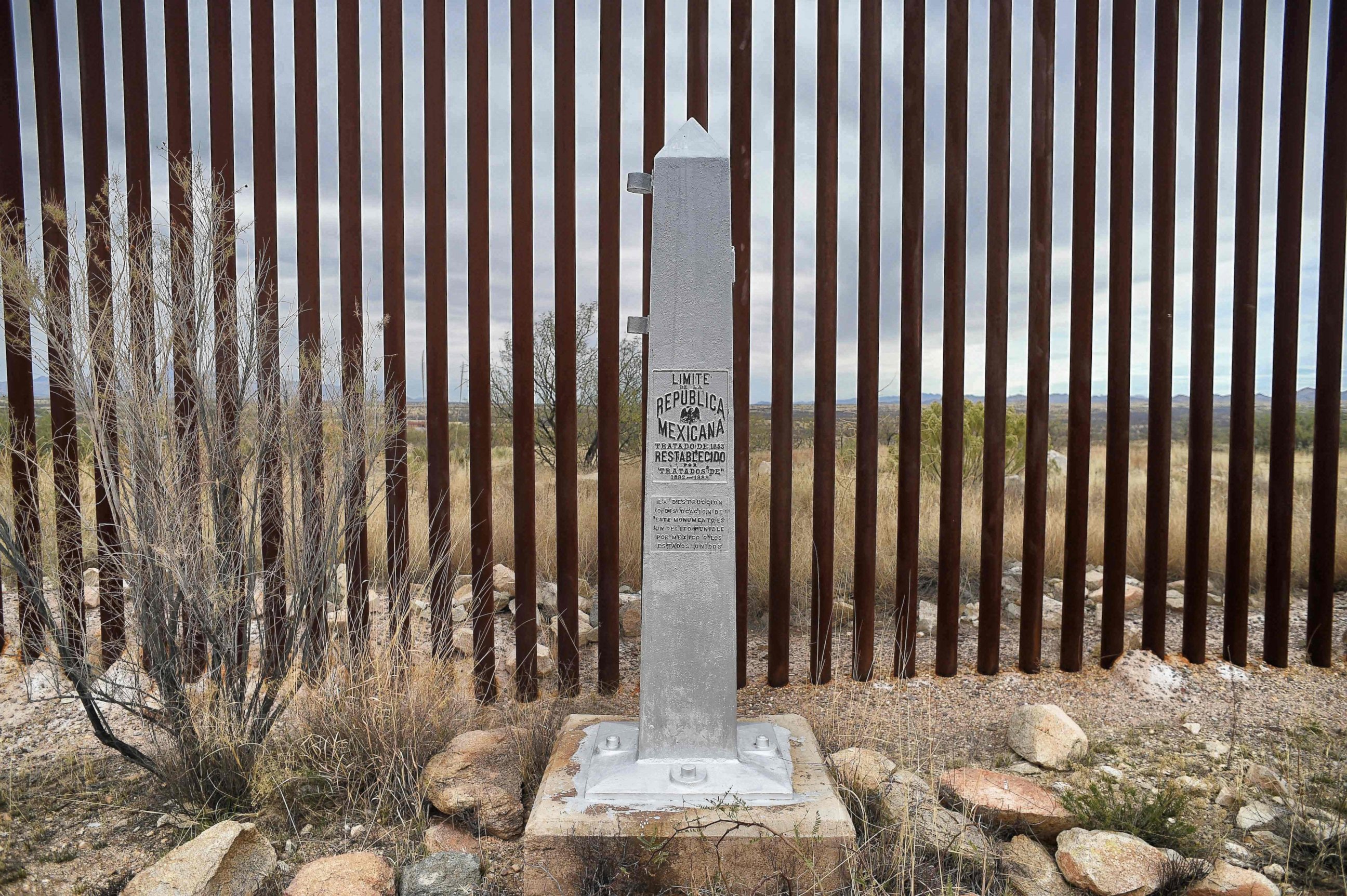 PHOTO: View of the border line with the marker between Mexico and the U.S in the community of Sasabe in Sonora state, Mexico, on January 13, 2017. 