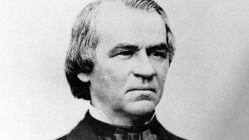 An engraving showing President Andrew Johnson in 1868.