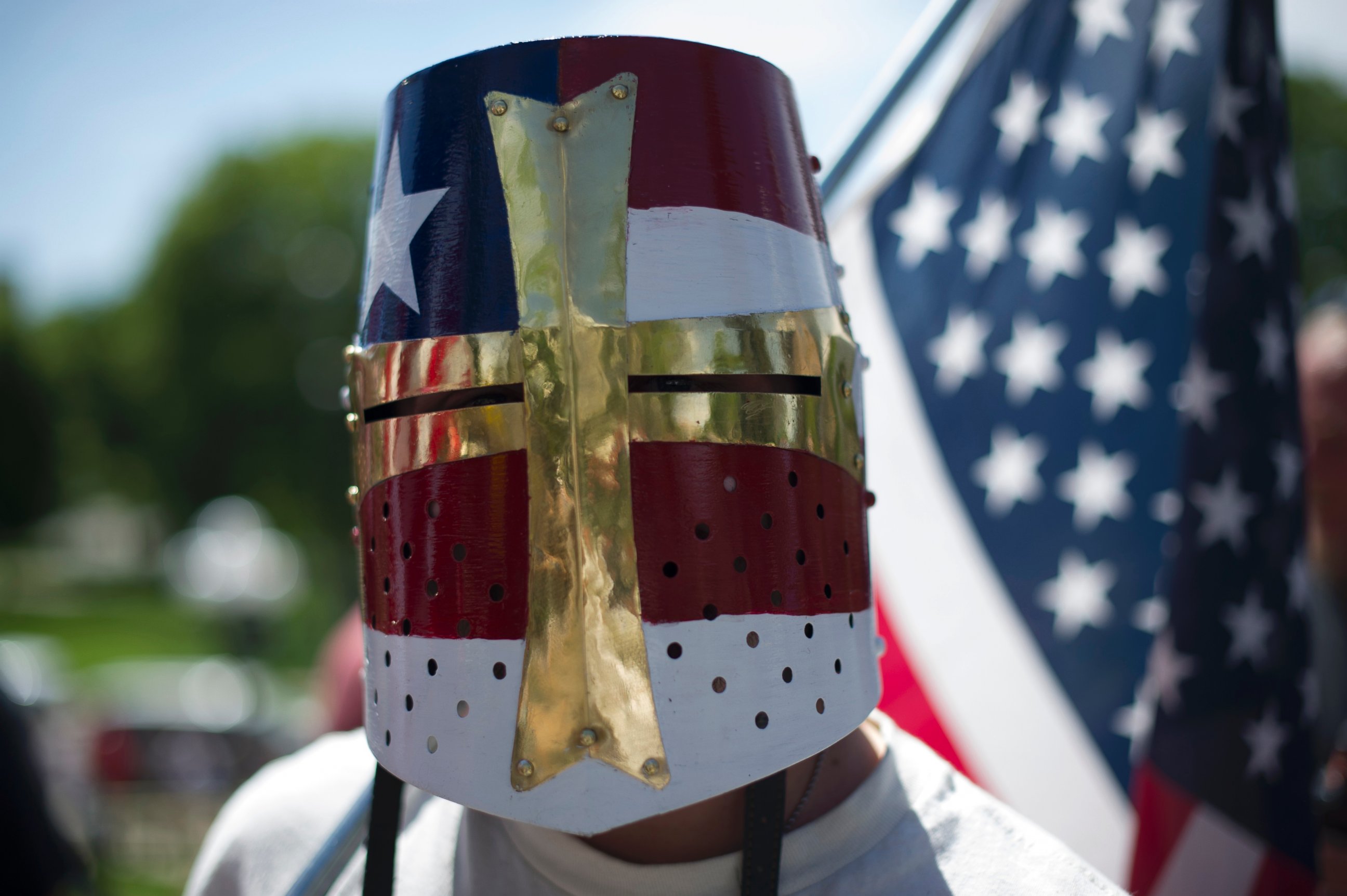 PHOTO: A right-wing demonstrator participates in the Denver March Against Sharia Law in Denver, June 10, 2017. 
