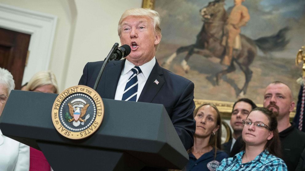 PHOTO: President Donald Trump speaks during the launch of the Apprenticeship and Workforce of Tomorrow initiatives in the Roosevelt Room at the White House in Washington, D.C., June 15, 2017.