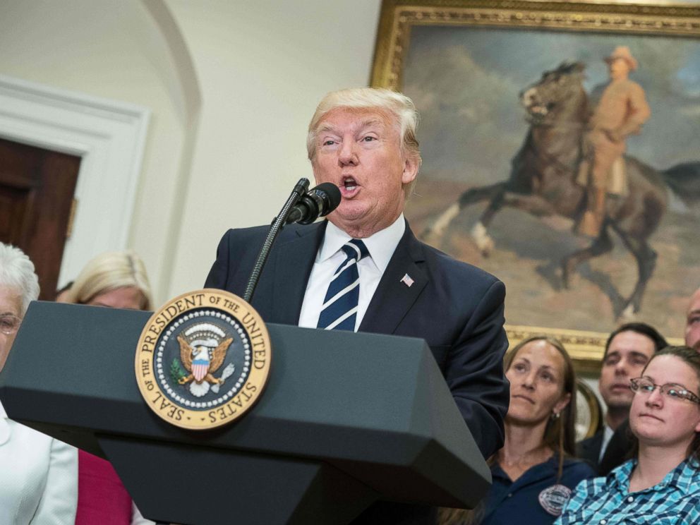 PHOTO: President Donald Trump speaks during the launch of the Apprenticeship and Workforce of Tomorrow initiatives in the Roosevelt Room at the White House in Washington, D.C., June 15, 2017.