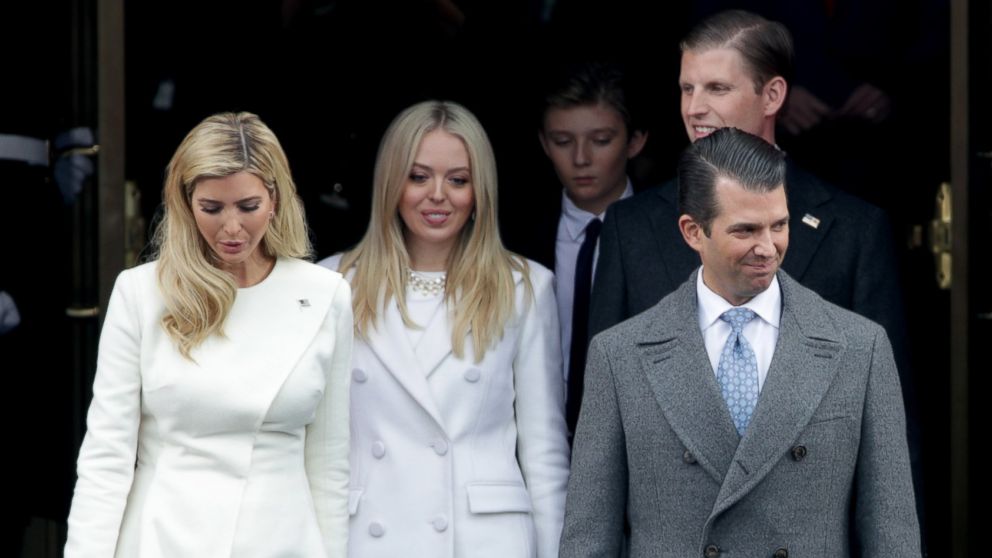 PHOTO: Ivanka Trum, left, Tiffany Trump, Donald Trump Jr, and Eric Trump arrive on the West Front of the U.S. Capitol, Jan. 20, 2017, in Washington.