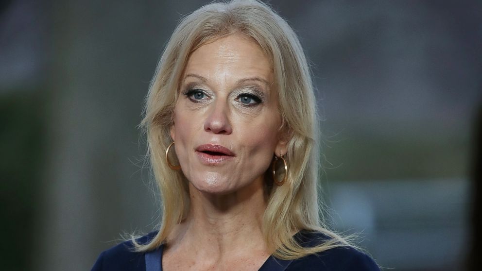 Counselor to the President, Kellyanne Conway, appears on "This Week with George Stephanopoulos," from the north lawn at the White House, Jan. 22, 2017, in Washington. 
