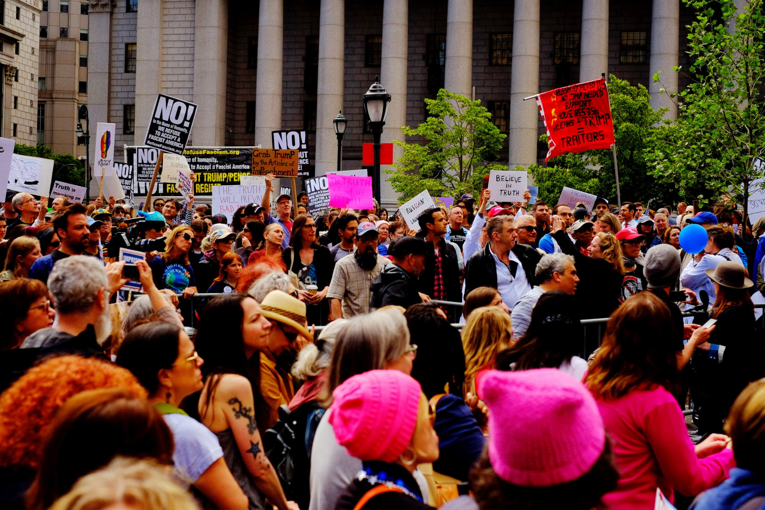 PHOTO: Demonstrators take part in an anti-Trump "March for Truth" rally at Foley Square on June 3, 2017 in New York City. 