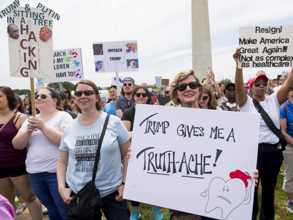 PHOTO: Demonstrators take part in the March for Truth rally on the National Mall in Washington, D.C., June 3, 2017.