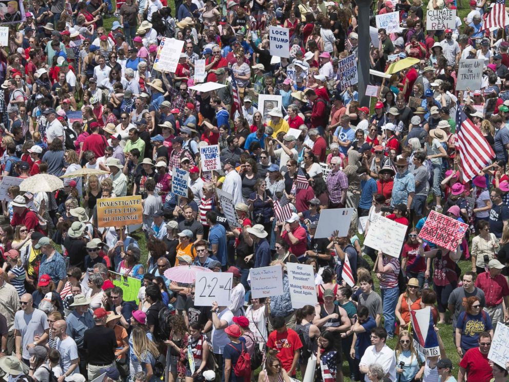 PHOTO: Demonstrators take part in the March for Truth rally on the National Mall in Washington, D.C., June 3, 2017.