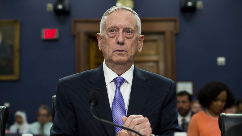 Secretary of Defense James Mattis arrives to testify on the Defense Department budget at a House Appropriations Committee Defense Subcommittee hearing on Capitol Hill in Washington, June 15, 2017.