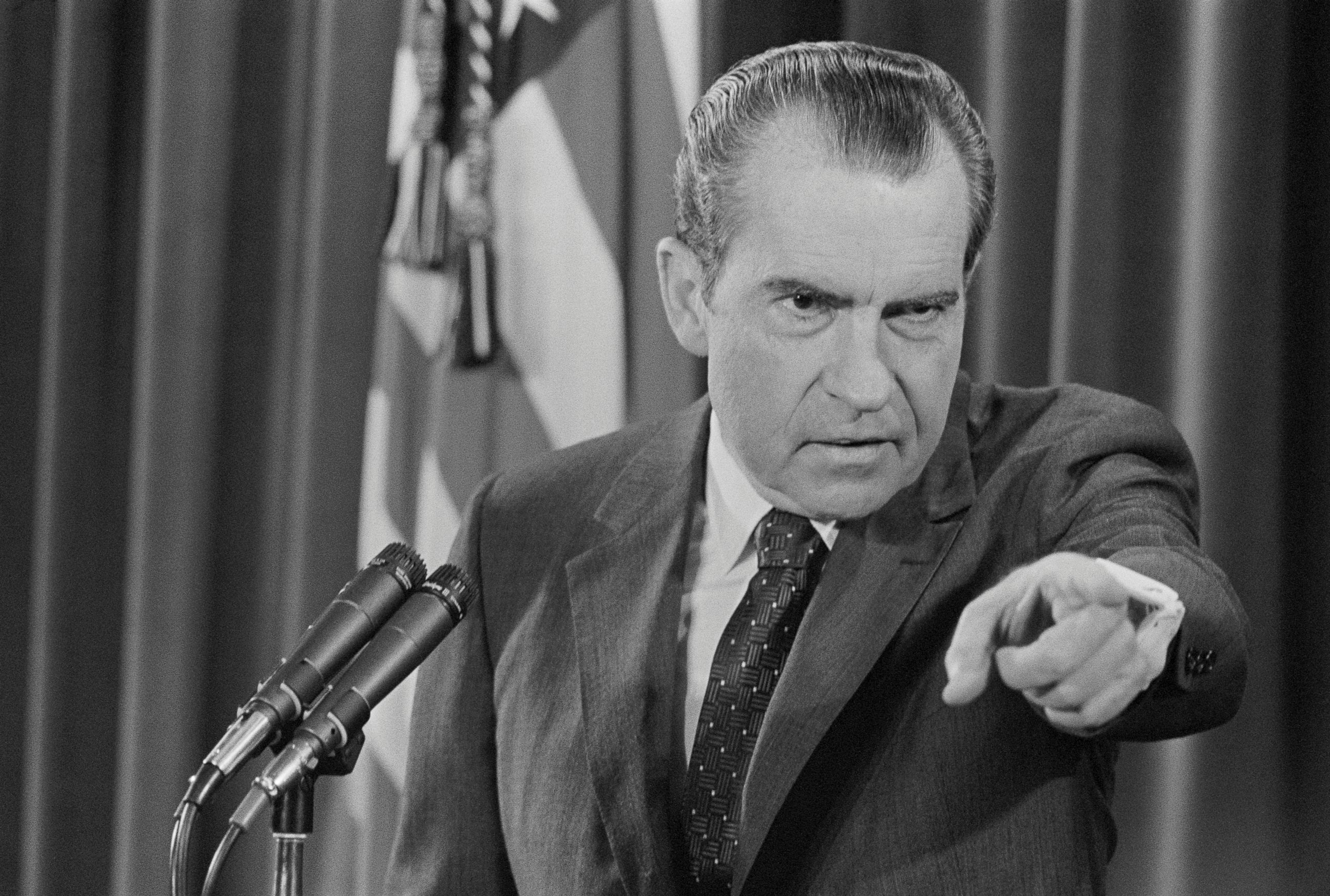 PHOTO: President Richard Nixon holds a press conference.