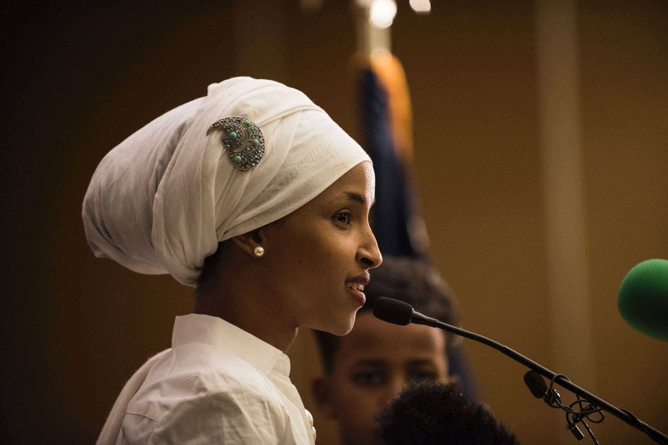 PHOTO: Ilhan Omar, a candidate for State Representative for District 60B in Minnesota, gives an acceptance speech on election night, Nov. 8, 2016, in Minneapolis. 
