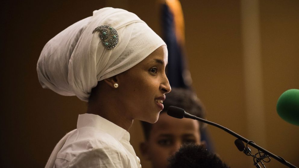 PHOTO: Ilhan Omar, a candidate for State Representative for District 60B in Minnesota, gives an acceptance speech on election night, Nov. 8, 2016, in Minneapolis. 
