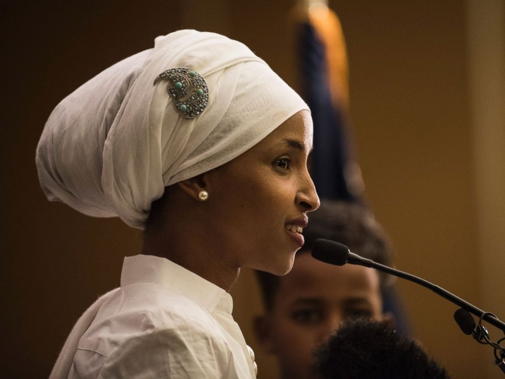 PHOTO: Ilhan Omar, a candidate for State Representative for District 60B in Minnesota, gives an acceptance speech on election night, Nov. 8, 2016, in Minneapolis.
<p itemprop=