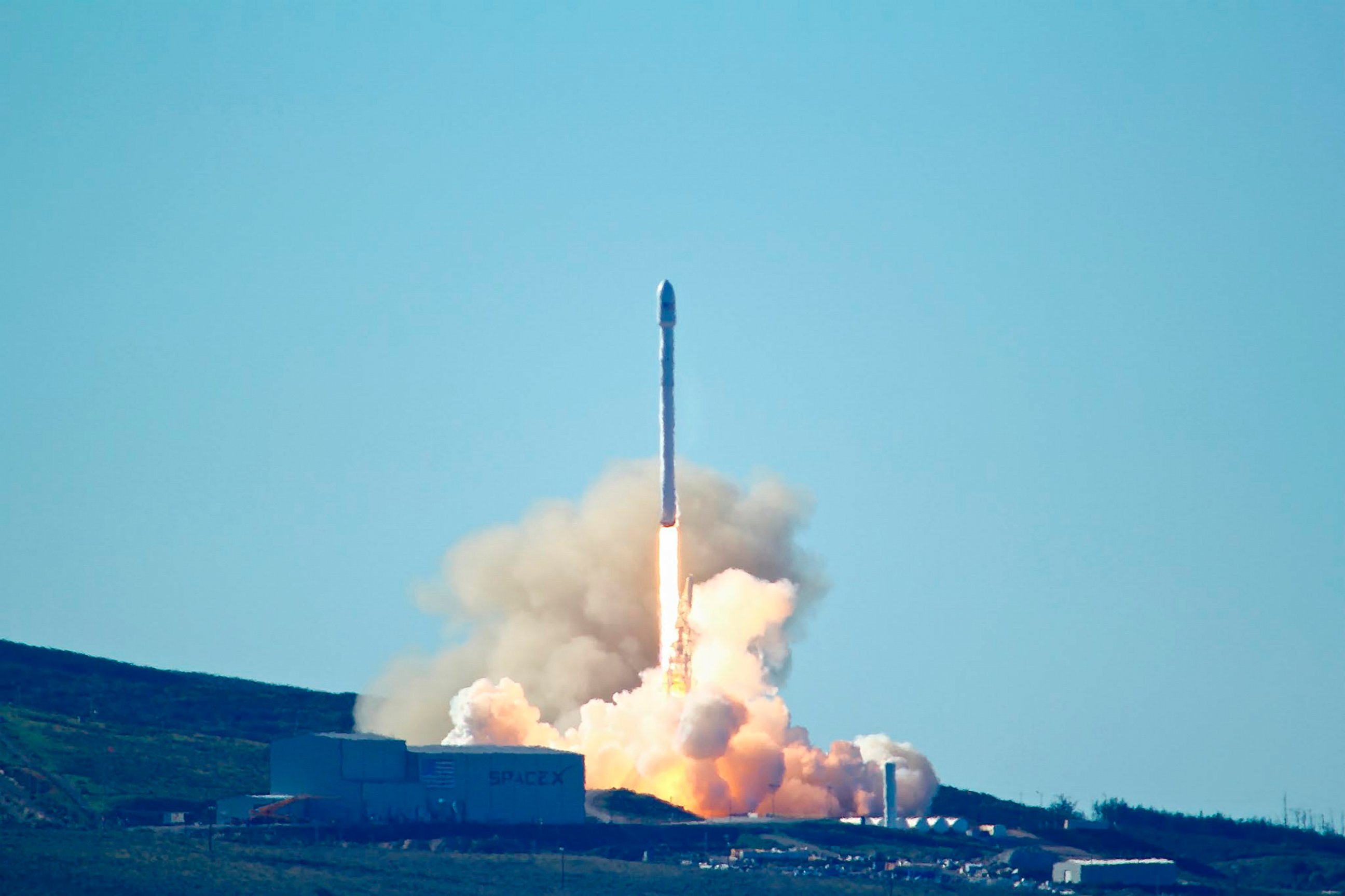 PHOTO: Space-X's Falcon 9 rocket with 10 satellites launches at Vandenberg Air Force Base, California, Jan. 14, 2017. 