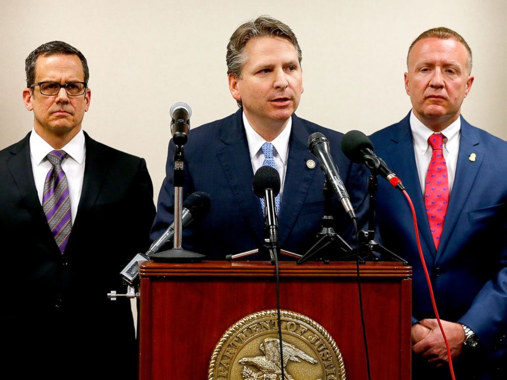 PHOTO: Acting U.S. Attorney Corey Amundson announces the findings regarding Federal Criminal Investigation of Alton Sterling at the U.S. Federal Court House on May 3, 2017, in Baton Rouge, Louisiana.