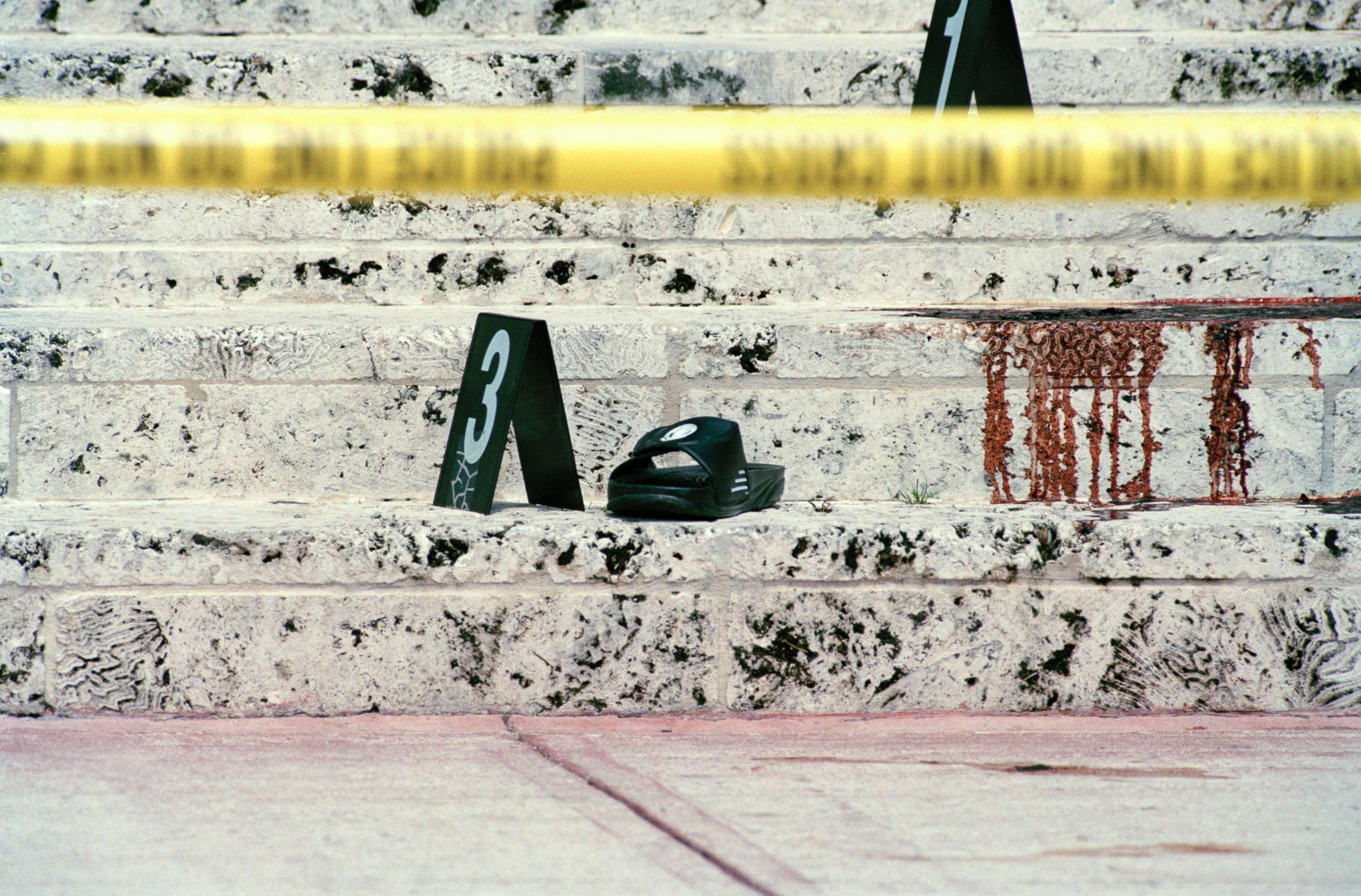 PHOTO: The steps of the Miami Beach home of Italian fashion designer Gianni Versace, shortly after his murder, July 15, 1997.