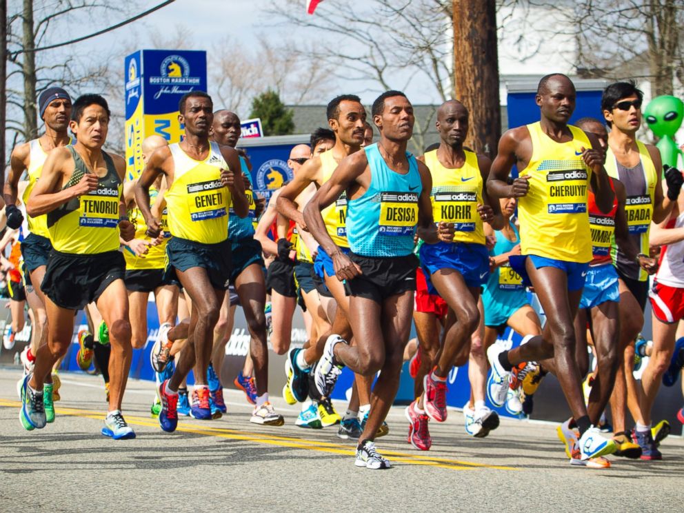 PHOTO: The elite mens race start of the 117th Boston Marathon kicked off in Hopkinton, Mass., April 15, 2013.