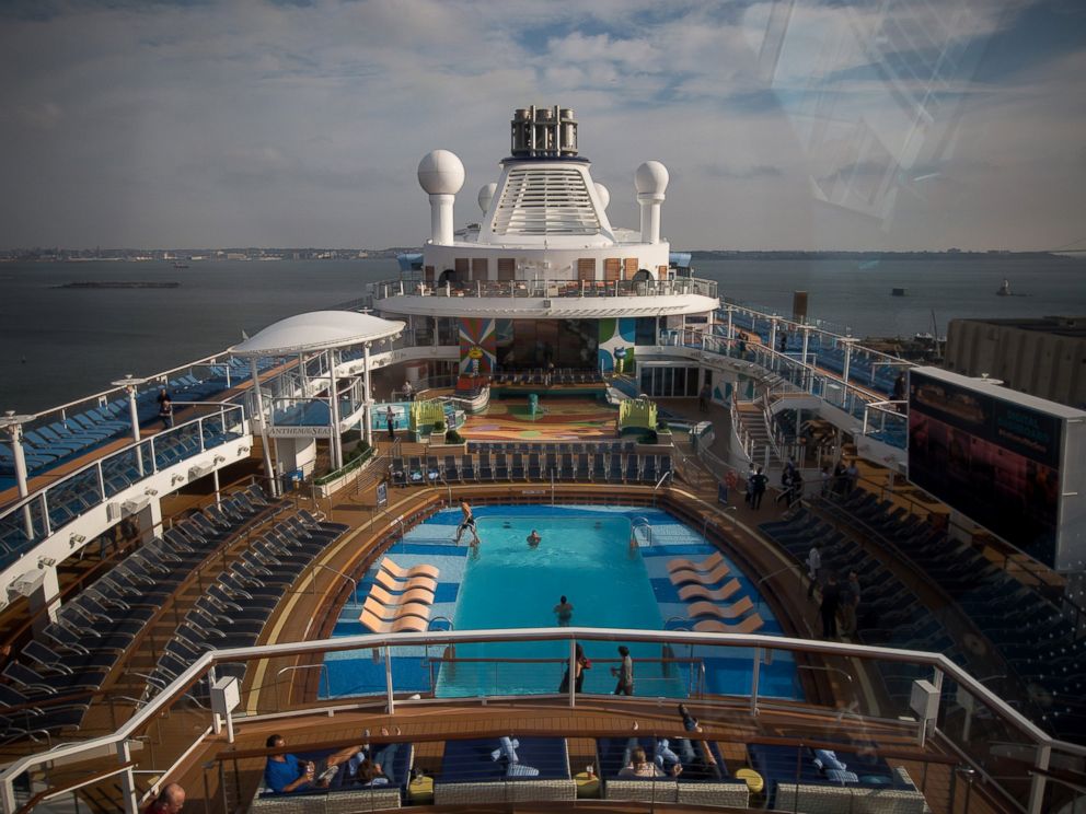 PHOTO: Guests relax on the deck of the Royal Caribbean Cruises Ltd. Quantum-class cruise ship, the Anthem of the Sea, at the Cape Liberty Cruise Port in Bayonne, N.J. on Oct. 6, 2015.