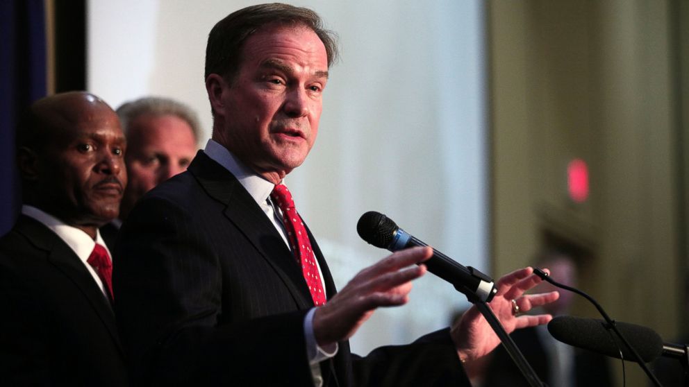 Michigan Attorney General Bill Schuette announces that he filed 13 felony charges and 5 misdemeanor charges against two state officials and one city official as a result of their actions in the City of Flint's lead water contamination crises April 20, 2016 in Flint, Michigan. 
